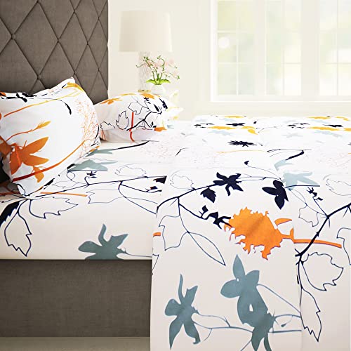 Story@Home Bedsheet for King Size Bed | 186 TC | White | Floral | 1 Piece Cotton bedsheet for King Size Bed with 2 Pillow Covers (270 x 270 cm) Perfect for Home Decor & Gifting | Cotton bedsheet