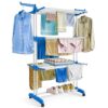 ABOUT SPACE 5.5 ft Clothes Drying Stand – 3 Layer Foldable Cloth Dryer Stand, Portable with Castor Wheels, 24 Hanger Rods & 2 Wings – Anti Rust Steel Double Pole-Blue