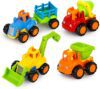 Zest 4 Toyz Unbreakable Automobile Car Pack of 4 Friction Powered Cars Construction Push and Go Car Tractor Bulldozer Cement Mixer Truck Dumper for 1 2 3 Year Old Boy Girl Baby Kids