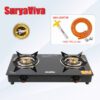 SURYAVIVA Hose Pipe & Lighter Combo Glass Manual Gas Stove(2 Burners)
