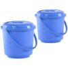 Heart Home Bucket with Lid | 5 LTR Plastic Container for Mopping, Cleaning, Water Storage | Bathroom and Plain Bucket | Pack of 2 | Blue