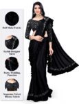 Vijatree Solid/Plain Bollywood Lycra Blend Saree(Black)