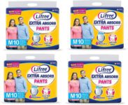 LIFREE Extra Absorb Adult Diaper Pants, M -40 Pcs, Waist (24-33 Inches) Pack of 4 – M(40 Pieces)