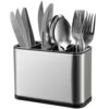 UPLEVELBUCKET – BECAUSE YOU’RE WORTH IT ULB Stainless Steel Kitchen Countertop Utensil Holder – Organize Spoons, Forks, Knives & Spatulas | 15x10x10 cm | Modern Silver Design