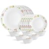 Cello Opalware Dazzle Series Secret Garden 18 Piece Dinner Set Serving for 6 | Bone Ash-Free | Lightweight, Elegant White Plates & Bowls Set | Opal Glass Crockery Set for Daily Use Dinning & Gifting