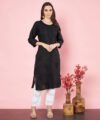 Sofisty Women Embroidered Straight Kurta(Black)