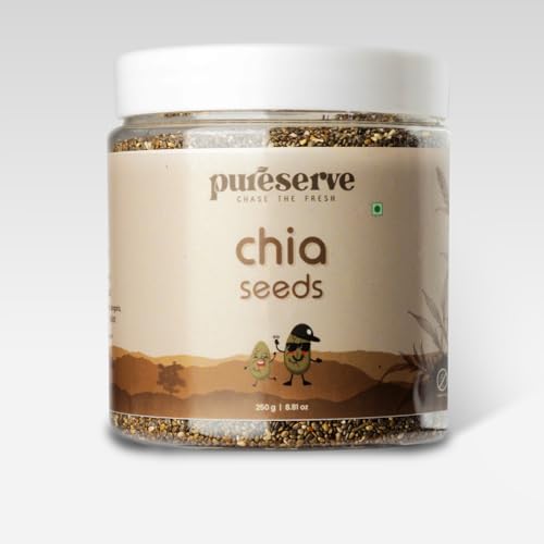 Pureserve Chia Seeds 250g -100% Clean & Organic Superfood | High in Protein, Fiber, Omega-3 & Calcium | Antioxidant-Rich for Weight Management & Energy | Perfect for Smoothies, Oats & Healthy Snacks