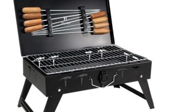 H Hy-tec (Device) Hybb, Traveler Foldable Charcoal Barbeque Grill With 8 Skewers & Charcoal Tray (Stellar Black), Free Standing