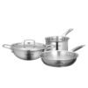 Lifelong Triply Kadai, Frypan & Saucepan for Cooking | Stainless Steel 22 cm Kadai & Fry Pan 22 cm with Stainless Steel Lid | 16 cm Sauce Pan | Induction Bottom & Gas Stove Cookware (Silver, LLTP3PCS)
