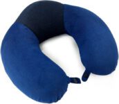 Sleepsia Memory Foam Travel Pillow Pack of 1 Solid Velvet Memory Foam Neck Raised Travel Pillow I Neck Support Pillow -(Dark Blue)