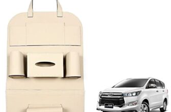 Oshotto Car Backseat Storage Organizer Phone Holder,Multi-Pocket for Bottles, Tissue Boxes,Kids Toy Storage and Great Travel Accessory Compatible with Toyota Innova Crysta (Beige)