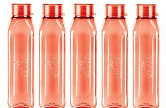 MILTON Prime 1000 Pet Water Bottle, Set of 5, 1 Litre Each, Red, Reusable Plastic Fridge Bottle Set, BPA Free and Leak Proof Waterbottles for School, Travel, Work