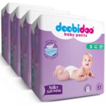 Doobidoo Silky Soft Baby Pants Diapers – S Size | All-Round Softness with Bubble Soft Topsheet & Anti-Leak Side Cuffs | Rash-Free Comfort & High Absorbency for Babies (4–8 kg) – Pack of 4 | 80 Count