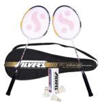 Silver’s FIRE Badminton Kit (2 Racquets with Full Cover, 1 Box Feather Shuttlecock Pack of 3) FIRE Combo 1 with Feather Shuttle, Black/White