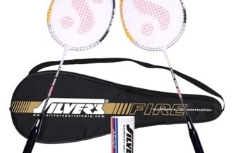 Silver’s FIRE Badminton Kit (2 Racquets with Full Cover, 1 Box Feather Shuttlecock Pack of 3) FIRE Combo 1 with Feather Shuttle, Black/White