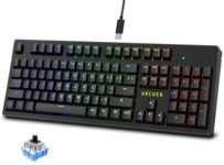 Archer Tech Lab Mechanical Gaming Keyboard, Clicky JERRZI Blue Switches, Full Anti-Ghosting Keys, 21 RGB Modes LED Backlit & Music Visualizer, Braided USB-C Cable, PC/Mac/Linux – Software Customizable