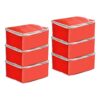 PrettyKrafts Saree Cover Big Size/Wardrobe Organiser/Clothes Storage Bag | Storage Organizer Bag | Zip Closure and Transparent Front | Clothes Storage Bag | Set of 6, Red | Size: 40 x 35 x 20 cm