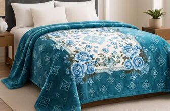 BSB HOME Supersoft Printed Mink Blanket for Heavy Winter – 600 GSM Ultra Soft Luxurious Embossed Double Bed Blanket, Warm & Fluffy Cozy for Extreme Cold Weather (Teal & White, 230 x 220 Cm, 3.5 Kg)