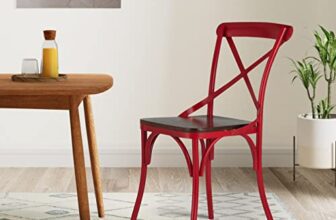 Amazon Brand – Solimo Tortel Chair with Wooden Seat (Iron, Red, 2 Pieces)