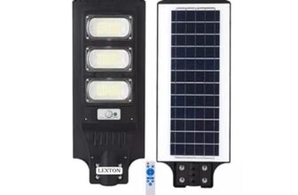 Lexton Solar Street Light 90w Led Power, 15watt Brightness, Solar Powered ABS Plastic – Automatic Operations with Motion Sensor and IP65 Waterproof for Outdoor Use – Black (90Watt, Pack of 1)