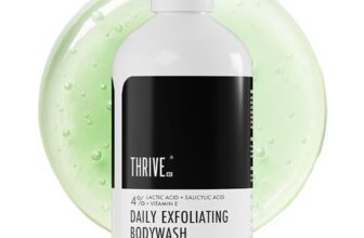 Thriveco Exfoliating Body Wash | Prevents Body Acne, Tan & Dead Skin Removal | With Lactic, Salicylic Acid, Vitamin E & Diacnemide® | Daily Use Shower Gel | For Men & Women | 236ml