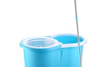 Ganesh Rapid Plastic Spin Mop, Round Plastic Bucket Floor Cleaning Mop with Bucket, Pocha for Floor Cleaning, Mopping Set (Blue, Set of 2 Microfiber Refills)