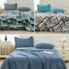 Story@Home 240 TC Bedsheet for Double Bed Queen Size | Satin Finish, Microfiber Double Bed Bedsheet Combo | 235 X 250 Cm with 2 Pillow Covers | Perfect for Home Decor (Grey & Cyan | Blue, Abstract)