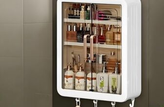 Happy Murti HM Self-Adhesive Bathroom Storage Cabinet with Doors & Shelves | Waterproof Plastic Organizer for Bathroom Essentials & Home | Durable Space-Saving Storage Box