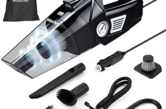 Woscherr 578 Tyre Inflator & Car Vacuum Cleaner 2 in 1, DC12V|150 PSI Air Pump for Car Tyre|120 Watt Car Vacuum Cleaner High Power 5500PA Handheld & LED Light, Long Power Chord for Wet/Dry Use