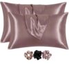 RORIAN Solid Satin Silk Pillow Covers Pack of 2 for Hair and Skin-with Satin Scrunchies |Satin Pillow Cover for Hair B and Skin|scrunchies for Women 3-Piece|Silk Pillow case (L)