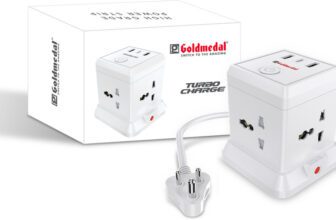 Goldmedal Turbocharge 4+3 Power Strip 4  Socket Extension Boards(White, 2 m, With USB Port)