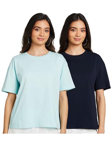 Amazon Brand – Symbol Women’s Regular Fit T-Shirt (SYM-AW22WTE-002_Navy & Tea Rose L)