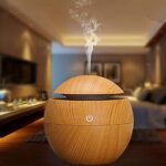 Panda Shape USB Humidifier with Light, 220ml Water Tank, Desk Tabletop Design (Round Wooden Humidifier)