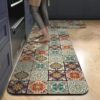 Kitchen Floor Mat with Non-Slip Rubber Backing and Absorbent Layer, Rectangular Design for Kitchen, Entrance and Doorway Use (Brown Rajwadi)