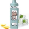 KRIPICS Rectangular Kids Water Bottle with Straw and Carry Handle, 700 ml, Light Blue