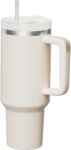 Olpad40 oz Tumbler with Handle and Straw Lid, Leak Proof Travel Coffee Mug, Double Wall Stainless Steel Insulated Tumbler Cup Keep Drinks for Iced Coffee, Hot and Cold Tea, Beverage (Beige)