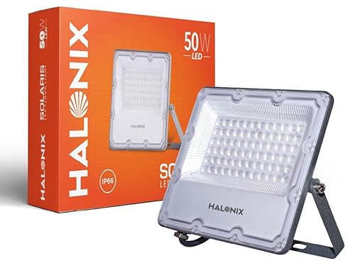 Halonix Aluminium 50W Waterproof Outdoor led Flood Light|Halogen Light, Focus Light for Garage, Parking, Shop -(Cool White)-Pack of 1|Short Circuit & Surge Protection.