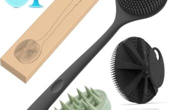 ZOIY 4-in-1 Silicone Bath Brush Set, Long Handle Back Scrubber with Body Scrubber, Scalp Massager, Face Massager, BPA-Free Exfoliating Shower Brush for Men and Women, Includes 3 Hooks