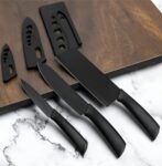TREVIAH 3 PCS Kitchen Knife Set Stainless Steel with Printed Blade and Purple Handle (Black)