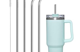 RAJMAAN 4 PCS Stainless Steel Replacement Straws for Stanley 40oz Cup, Reusable Compatible with Stanley Adventure Durable Cup Straws with Cleaning Brush