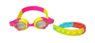 Protoner Kids Swimming Goggles with Wrist Band, Multicolour, Adjustable Strap (Pink Multicolor)