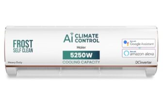 Haier 1.5 Ton 4 Star AI Climate Control Smart Split AC (5250 Watts, Copper, Wi-Fi, 4-Way Swing, Triple Inverter, 7 in 1, Frost Self Clean, HD Filter, Cools at 60°C – HSU18K-PYAIR4BN-INV, White)