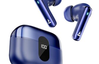 Boat Airdopes 121 Pro Plus,100H Battery,4Mics ENx,Low Latency,Fast Charge, LED Display, Stream Ad Free Music via App Support, Bluetooth in Ear Earbuds, TWS Ear Buds Wireless Earphones with mic (Blue)