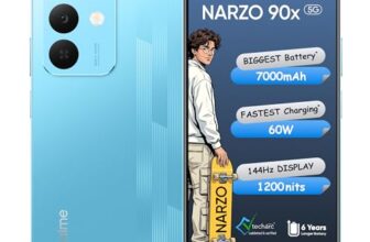 realme NARZO 90x 5G (Flash Blue,6GB+128GB) | 7000mAh + 60W Biggest Battery & Fastest Charging in The Segment* | 144Hz Bright Display | Sony 50MP AI Rear Camera | AI Assist | 400% Ultra Boom Speaker