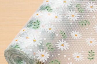 Drawer and Shelf Liner for Kitchen Cabinets, Drawers and Refrigerator – Non-Adhesive EVA Lining Sheet with Daisy and Leaf Pattern (Washable, Cuttable) (5 Meter) (White Green Flower)