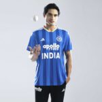 ADIDAS Striped Men V Neck Blue T-Shirt