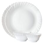 Larah by Borosil Plain White Silk Series Opalware Dinner Set | 6 Pieces for Family of 2 | Microwave & Dishwasher Safe | Bone-Ash Free | Crockery Set for Dining & Gifting | Plates & Bowls | White