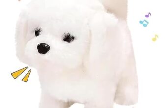 Lakshiv Enterprise Interactive Plush Dog Toy, White, Sound Activated Barking, Walking and Tail Wagging, Battery Operated (White Dog)