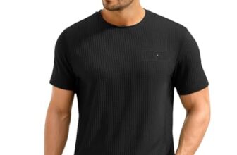 AWG ALL WEATHER GEAR Men Waffle Knit Regular Fit Solid Crew Neck T-Shirt | Tees for Man | Textured Half Sleeve Stylish T-Shirt’s | Black, Large