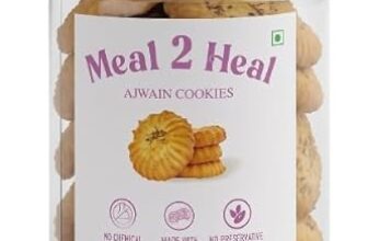 Meal2Heal Ajwain Cookies | Digestive Indian Biscuits with Carom Seeds | Whole Wheat Cookies | Tea Time Snack | No Palm Oil | 100% Vegetarian | 200g